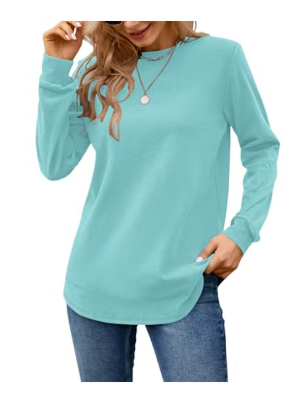 MISFAY Women's Soft Loose Fit Crewneck Sweatshirt Tunics Long Sleeve Casual Top